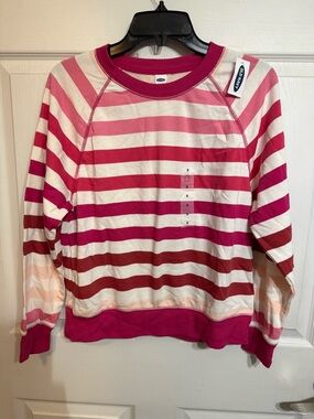 Old Navy Hot Pink and White Striped Tee NWT